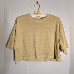 Blank Lab Boxy Cropped Tee in Sand/ Butter Yellow SZ S clean girl aesthetic